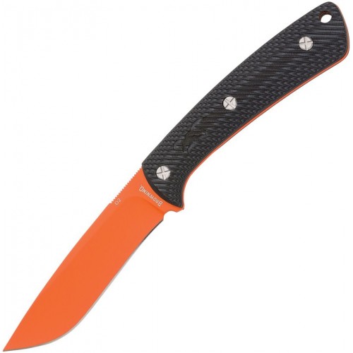 Browning Back Country Fixed Blade Knife - 3.5" Orange Ceramic Coated D2 Steel Black G10 Handle