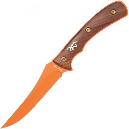 Browning Union Buff Bird Knife - 4.25" Orange Ceramic Coated Blade Brown Wood Handle