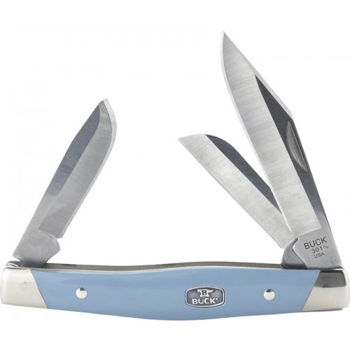 Buck Stockman 3 Blade UK EDC Folding Knife - 3" CP, 2.14" Sheepsfoot and 2" Spey Blades Blue Handle