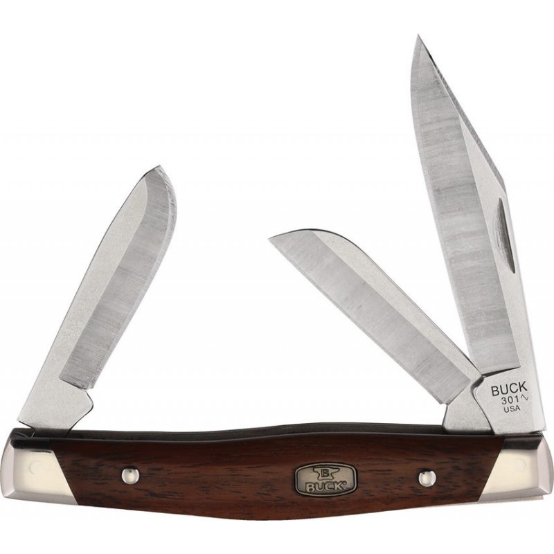 Buck Stockman 3 Blade UK EDC Folding Knife - 3" CP, 2.14" Sheepsfoot and 2" Spey Blades Granadillo Wood Handle