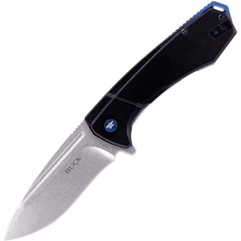 Buck Ruckus Frame Lock Folding Knife - 3.5" D2 Stonewashed DP Blade Black Aluminum and Steel Handle