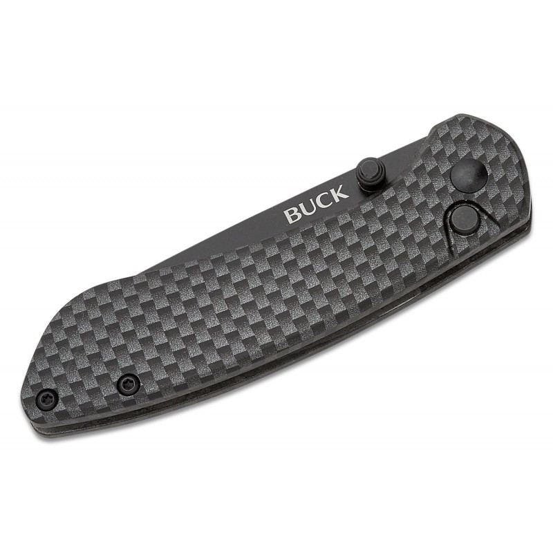 Buck 743 Mini Sovereign Button Lock Folding Knife - 2.625" Black TiNi Modified CP Blade Carbon Fiber Handle