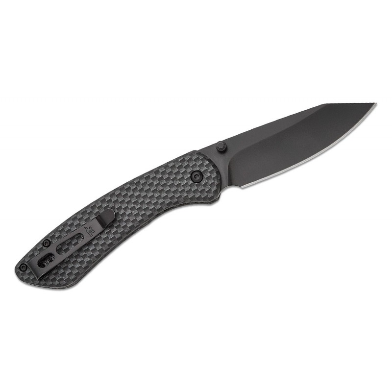 Buck 744 Sovereign Button Lock Folding Knife - 3.22" Black TiNi CP Blade Carbon Fiber Handle