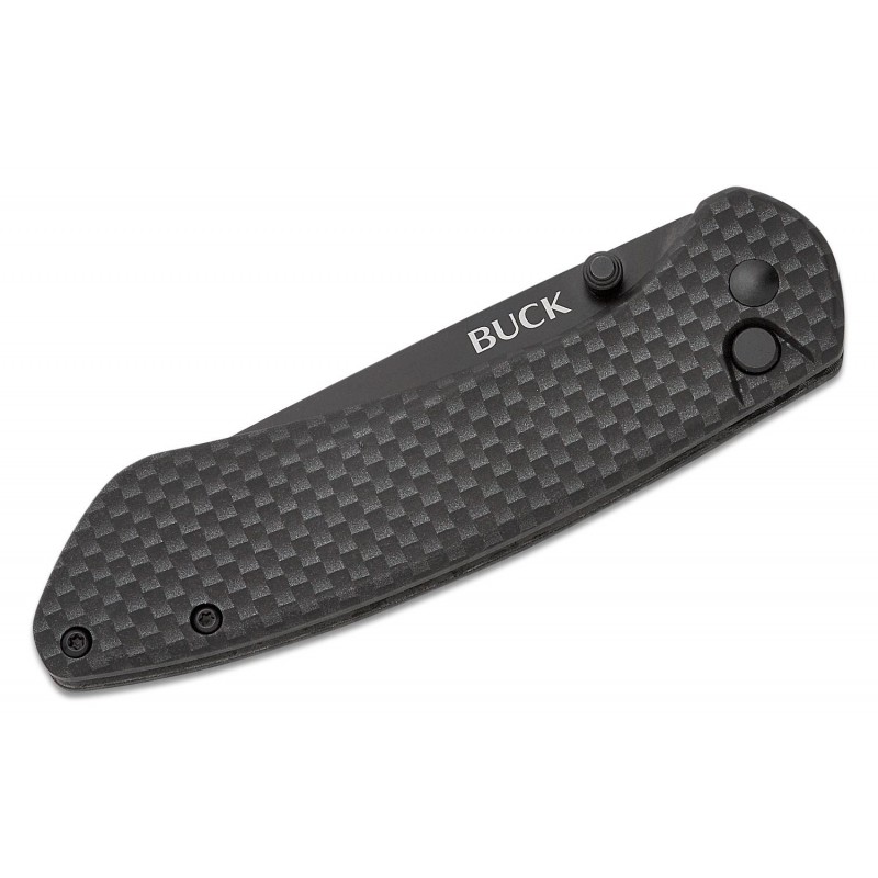 Buck 744 Sovereign Button Lock Folding Knife - 3.22" Black TiNi CP Blade Carbon Fiber Handle