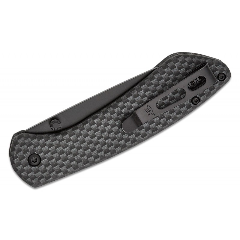 Buck 744 Sovereign Button Lock Folding Knife - 3.22" Black TiNi CP Blade Carbon Fiber Handle