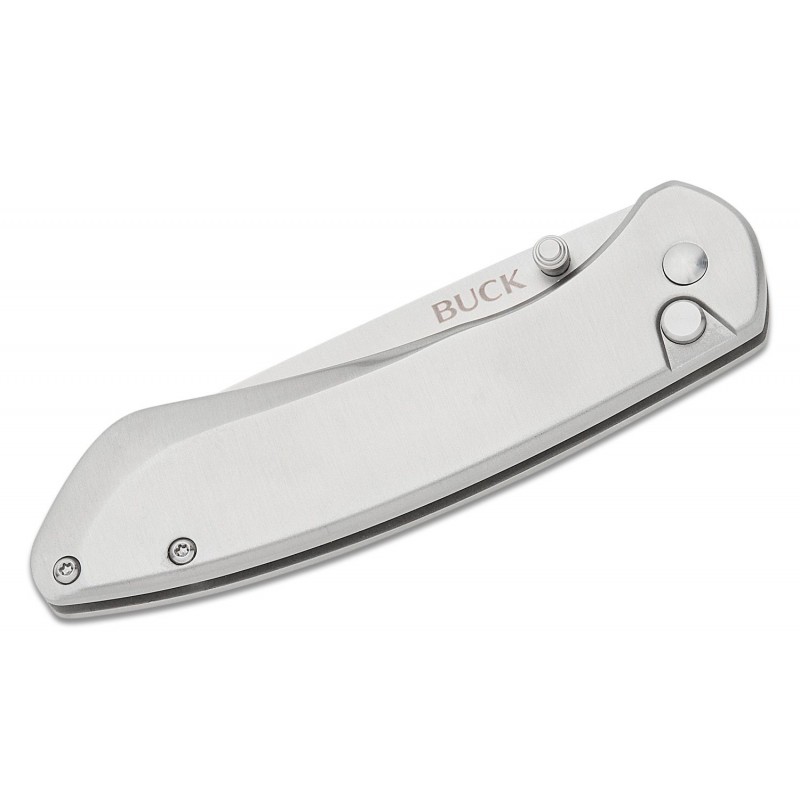 Buck 744 Sovereign Button Lock Folding Knife - 3.22" Stonewashed Blade, Stainless Steel Handle