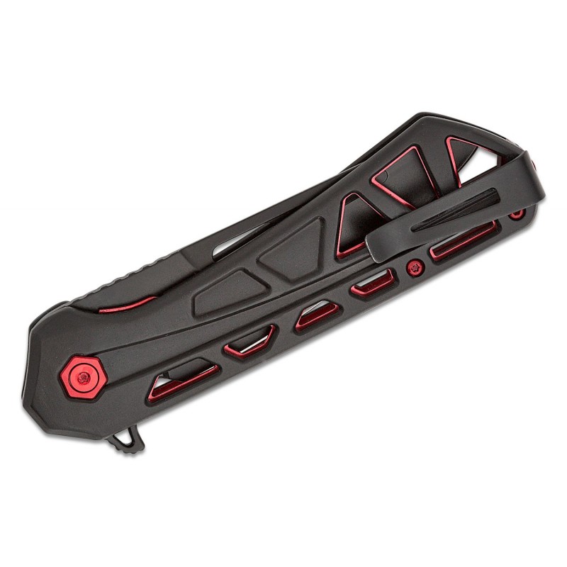 Buck 811 Trace Ops Folding Knife - 3.23" Reverse Tanto Blade Skeletonized Black and Red Aluminum Handle