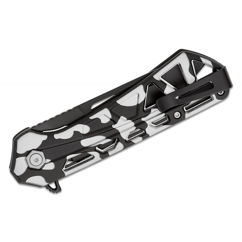 Buck 811 Trace Ops Folding Knife - 3.23" Black Reverse Tanto Blade Skeletonized Black and White Camo Aluminum Handle