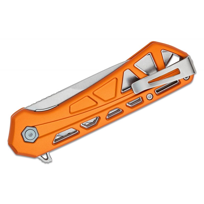 Buck 812 Trace Liner Lock Folding Knife - 3.23" Stonewashed Combo DP Blade Skeletonized Orange Aluminum Handle
