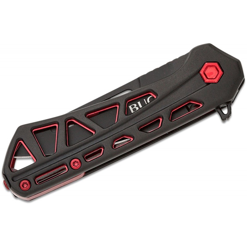 Buck 813 Trace Mini Ops Folding Knife - 2.43" Black Reverse Tanto Blade Skeletonized Black and Red Aluminum Handle