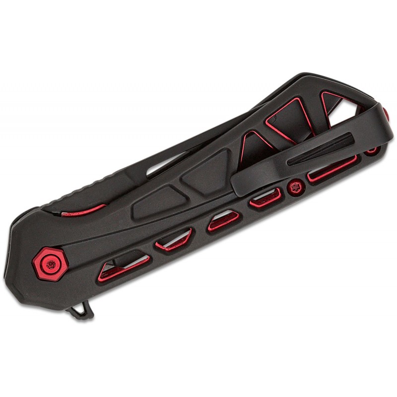 Buck 813 Trace Mini Ops Folding Knife - 2.43" Black Reverse Tanto Blade Skeletonized Black and Red Aluminum Handle