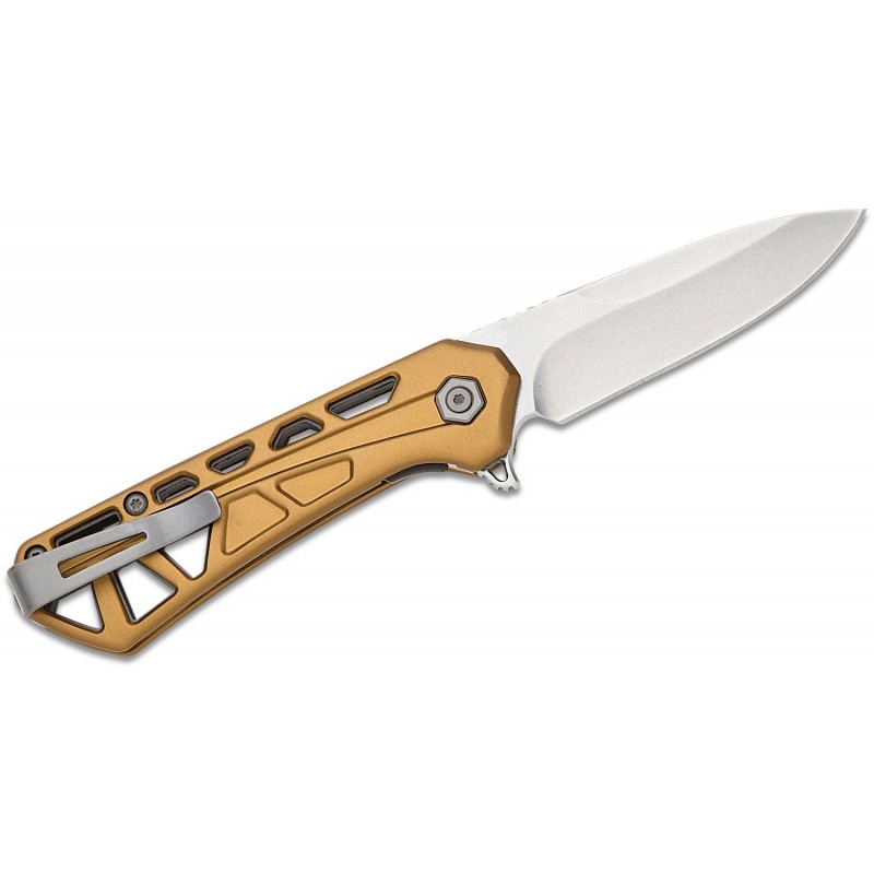 Buck 814 Mini Trace Folding Knife - 2.43" Stonewashed Combo DP Blade Skeletonized Bronze Aluminum Handle
