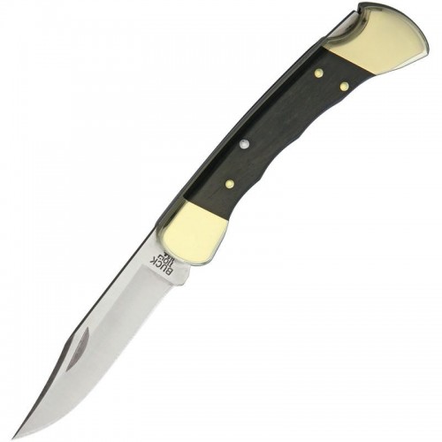 Buck 110 Folding Hunter Finger Grooved Edition - 3.75" Blade Ebony Wood Handle Black Leather Sheath