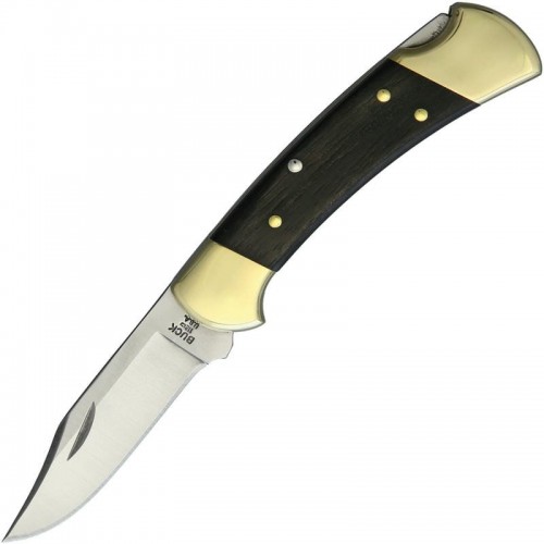 Buck 112 Ranger Folding Hunter - 3" Blade Ebony Wood Handle Brass Bolsters 