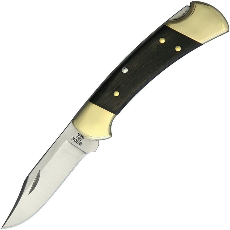 Buck 112 Ranger Folding Hunter - 3" Blade Ebony Wood Handle Brass Bolsters 