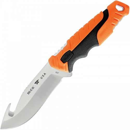 Buck Large Pursuit Pro Fixed Blade Knife with Gut Hook Orange Handle