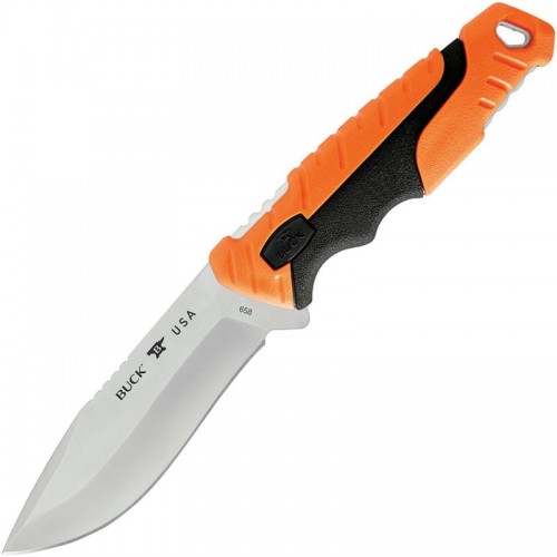 Buck Small Pursuit Pro Fixed Blade Knife Orange GRN and Rubber Handle