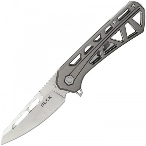 Buck 811 Trace Ops Folding Knife - 3.23" Reverse Tanto Blade Skeletonized Gray Aluminum Handle