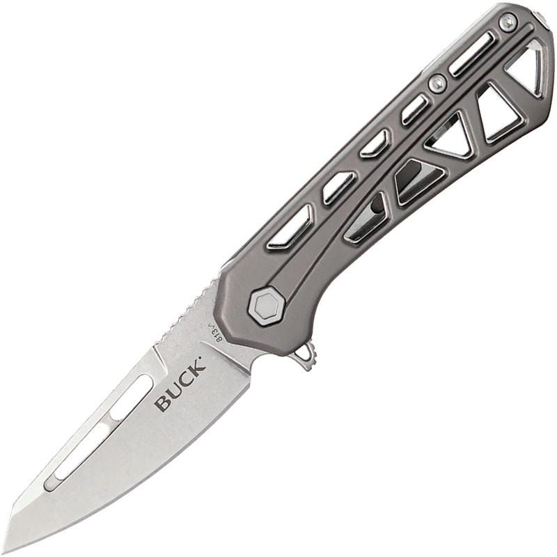 Buck 813 Trace Mini Ops Folding Knife - 2.43" Reverse Tanto Blade Skeletonized Gray Aluminum Handle