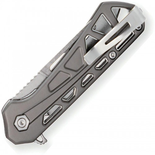 Buck 813 Trace Mini Ops Folding Knife - 2.43" Reverse Tanto Blade Skeletonized Gray Aluminum Handle