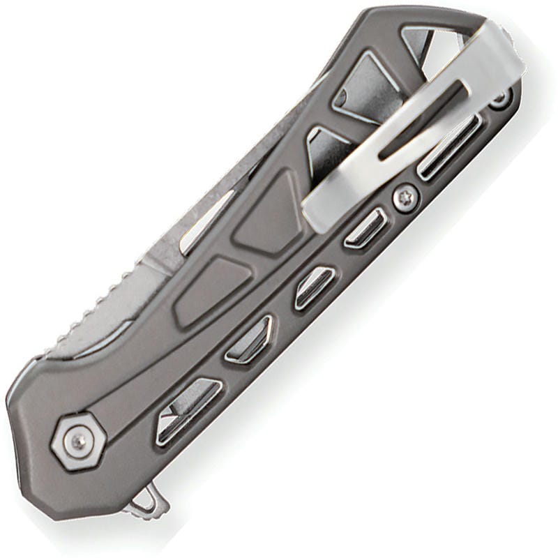 Buck 813 Trace Mini Ops Folding Knife - 2.43" Reverse Tanto Blade Skeletonized Gray Aluminum Handle