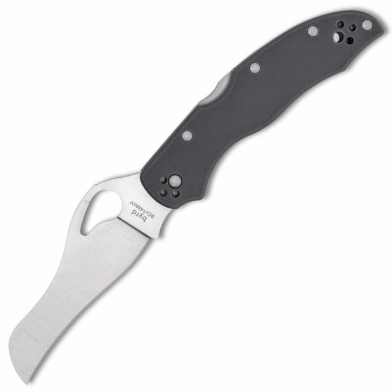 Byrd Knives Gooney Lockback Folding Knife - 3.46" Satin Plain Blade Gray G10 Handle