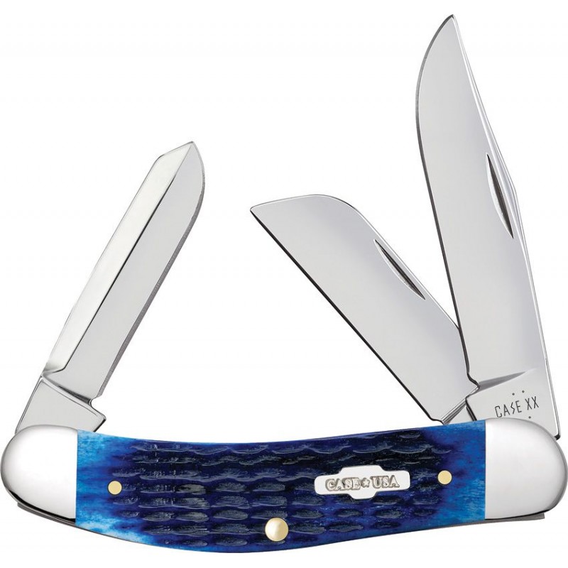 Case XX Sowbelly Corn Cob Blue UK EDC Pocket Knife - Triple Blade Blue Rogers Corn Cob Jigged Bone Handle