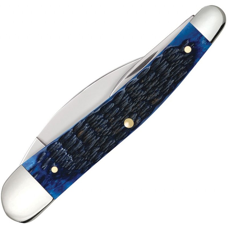 Case Seahorse UK EDC Whittler Navy Bone Folding Knife - 3 Blades Navy Blue Rogers Jigged Bone Handle