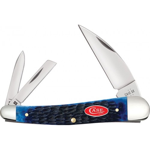 Case XX Seahorse UK EDC Whittler Navy Bone Folding Knife - 3 Blades Navy Blue Jigged Bone Handle