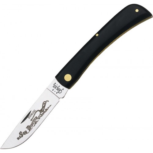 Case XX Cutlery Sodbuster Etched Blade Pocket Knife - 3.7" Stainless Steel Blade Smooth Jet-Black Synthetic Handle