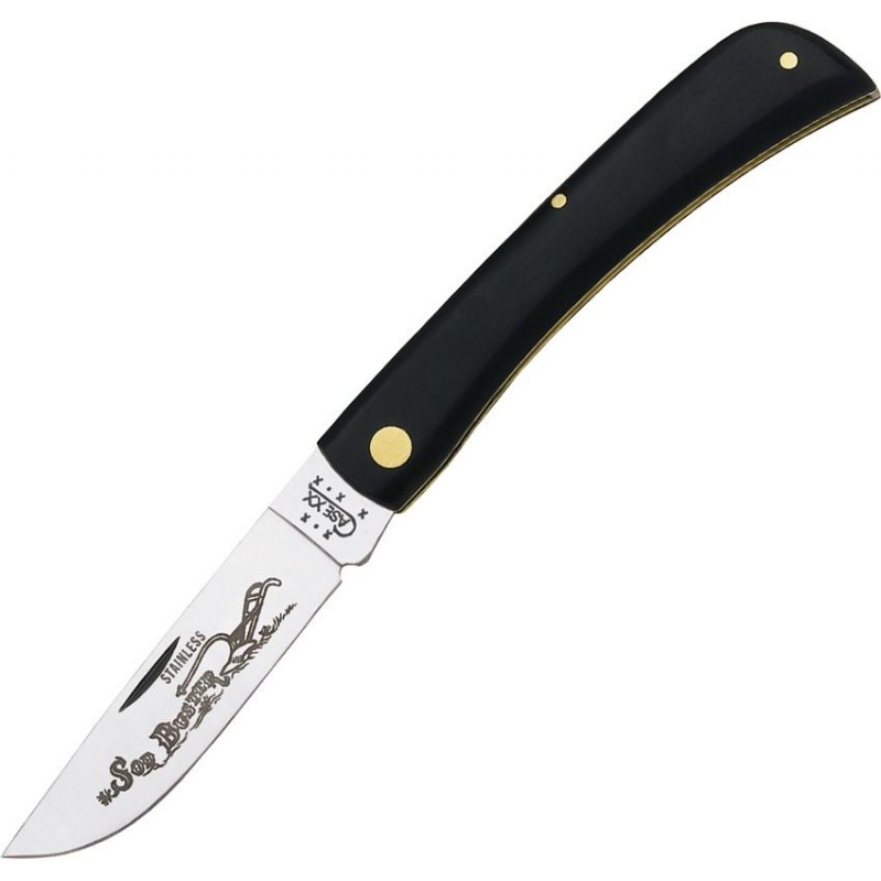 Case Cutlery Sodbuster Etched Blade Pocket Knife - 3.7" Stainless Steel Blade Smooth Jet-Black Synthetic Handle
