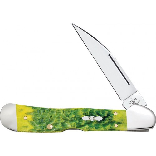 Case XX Copperlock Green Apple Pocket Knife - 3.25" Stianless Steel Green Apple Peach Seed Jigged Bone Handle