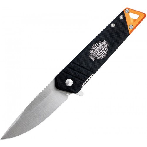 Case Harley Davidson Tec X Pocket Knife - 3.25" Stainless Steel Blade Black and Orange Aluminum Handle