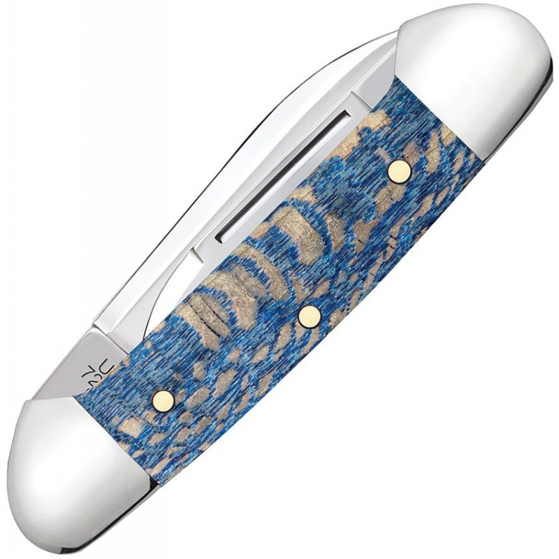 Case Baby Butterbean UK EDC Blue Sycamore Folding Pocket Knife - Dual Blades Blue Sycamore Wood Handle