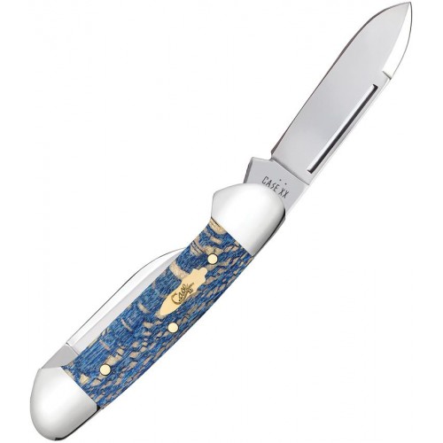 Case XX Baby Butterbean UK EDC Blue Sycamore Folding Pocket Knife - Dual Blades Blue Sycamore Wood Handle