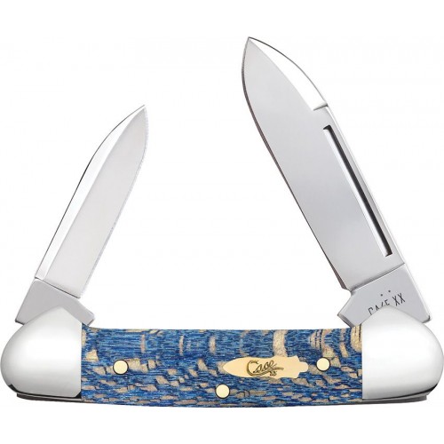 Case XX Baby Butterbean UK EDC Blue Sycamore Folding Pocket Knife - Dual Blades Blue Sycamore Wood Handle