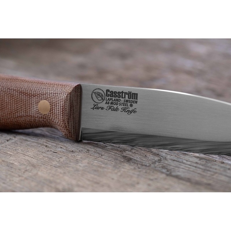 Casstrom Canvas Micarta Lars Falt Knife - 4.5" A8 Mod Steel with Deep Cooling Black Kydex Sheath