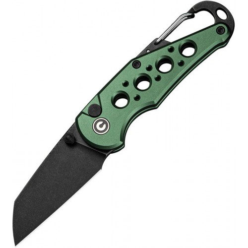 CIVIVI Pragma Folding Knife - 2.2" Black Nitro-V Wharncliffe Blade Green Milled Aluminum Handle