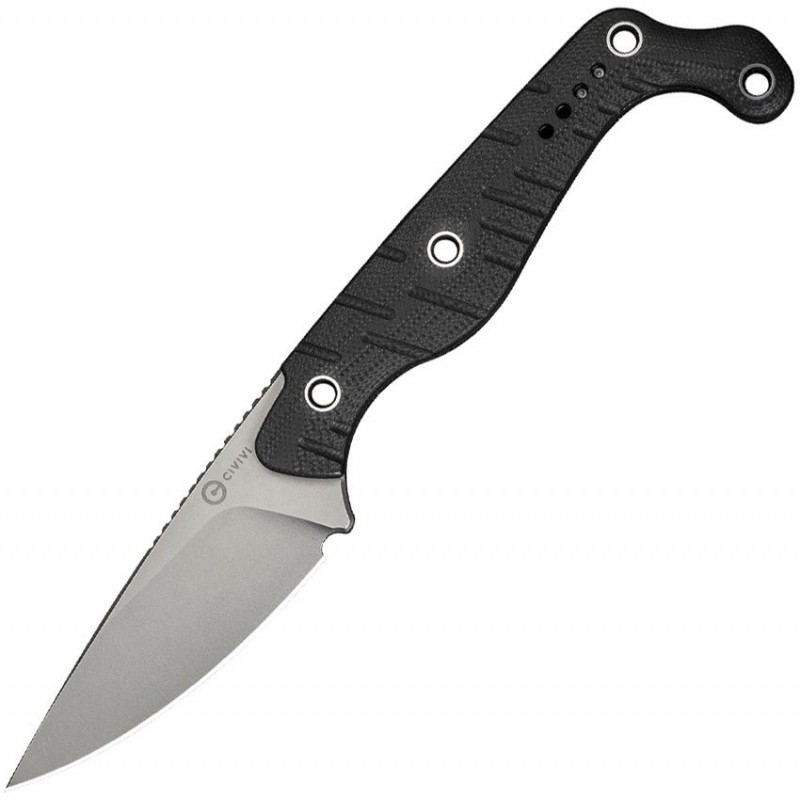 CIVIVI SOKN Fixed Blade Knife - 2.82" Nitro-V Stonewashed DP Blade Black G10 Handle Kydex Sheath