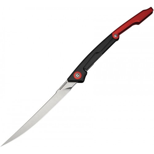 CIVIVI Shawka Folding Fillet Knife - 5.81" 14C28N Satin Trailing Point Blade Black And Red Aluminum Handle