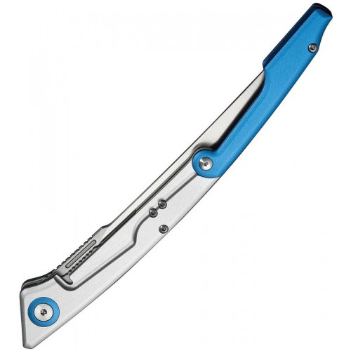 CIVIVI Shawka Folding Fillet Knife - 5.81" 14C28N Satin Trailing Point Blade Blue And Silver Aluminum Handle