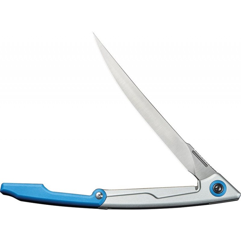 CIVIVI Shawka Folding Fillet Knife - 5.81" 14C28N Satin Trailing Point Blade Blue And Silver Aluminum Handle