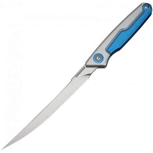 CIVIVI Shawka Folding Fillet Knife - 5.81" 14C28N Satin Trailing Point Blade Blue And Silver Aluminum Handle