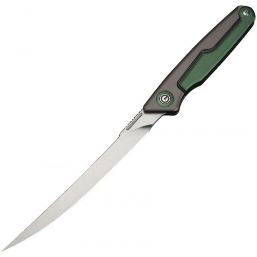 CIVIVI Shawka Folding Fillet Knife - 5.81" 14C28N Satin Trailing Point Blade Grey And Green Aluminum Handle