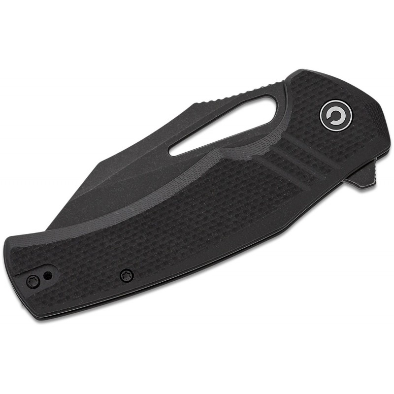 CIVIVI Knives BullTusk Liner Lock Knife - 3.48" 14C28N Black Stonewashed CP Blade Coarse Black G10 Handle