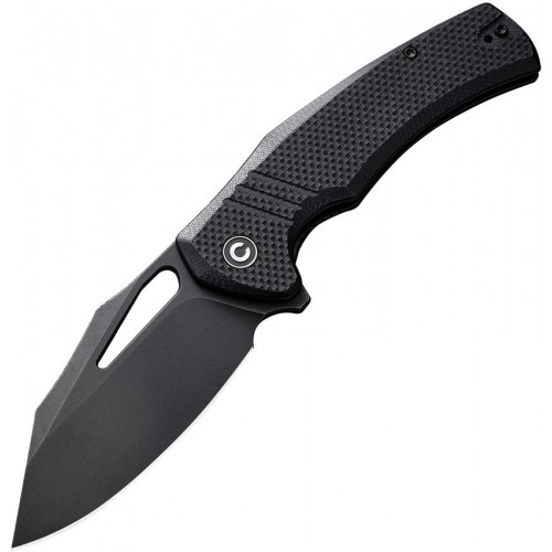 CIVIVI Knives BullTusk Liner Lock Knife - 3.48" 14C28N Black Stonewashed CP Blade Coarse Black G10 Handle