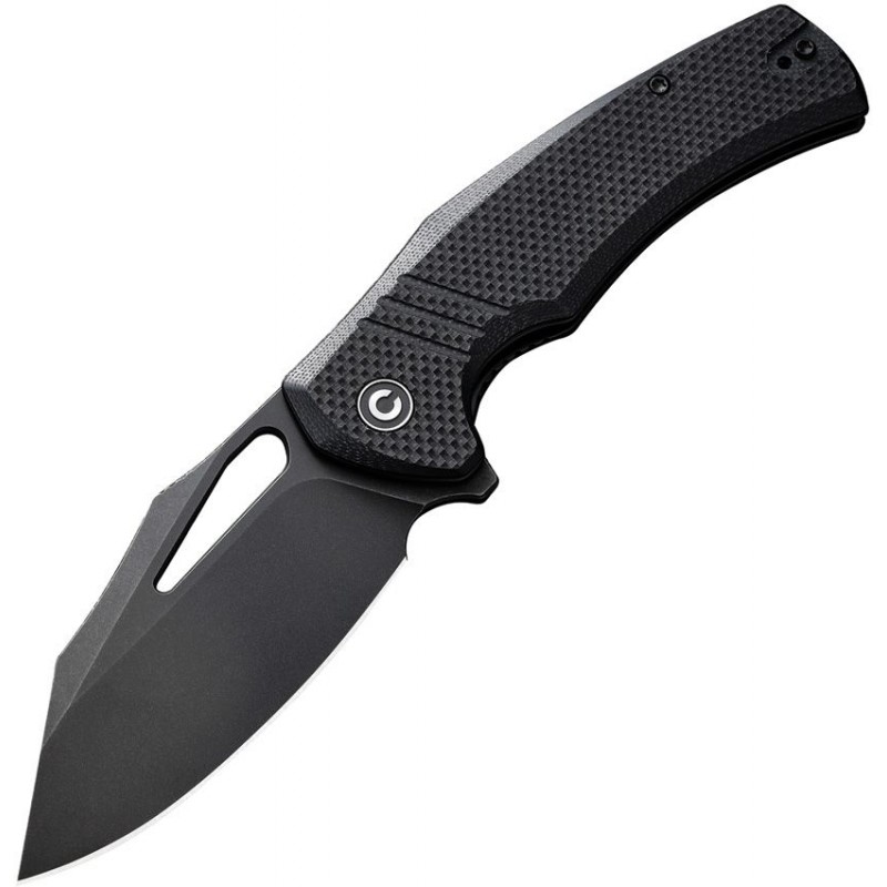 CIVIVI Knives BullTusk Liner Lock Knife - 3.48" 14C28N Black Stonewashed CP Blade Coarse Black G10 Handle