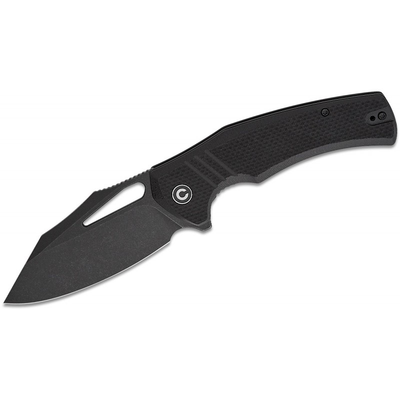 CIVIVI Knives BullTusk Liner Lock Knife - 3.48" 14C28N Black Stonewashed CP Blade Coarse Black G10 Handle