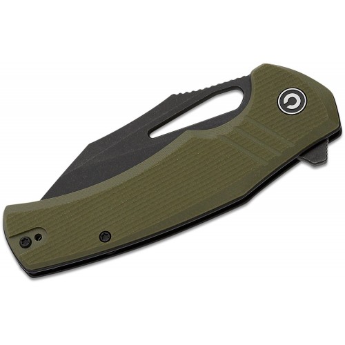 CIVIVI Knives BullTusk Liner Lock Knife - 3.48" 14C28N Black Stonewashed CP Blade Coarse OD Green G10 Handle