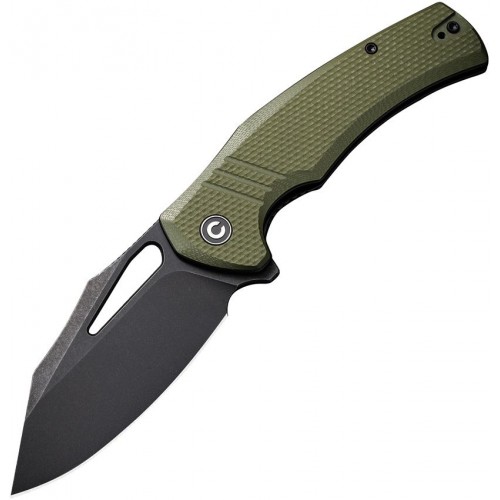 CIVIVI Knives BullTusk Liner Lock Knife - 3.48" 14C28N Black Stonewashed CP Blade Coarse OD Green G10 Handle